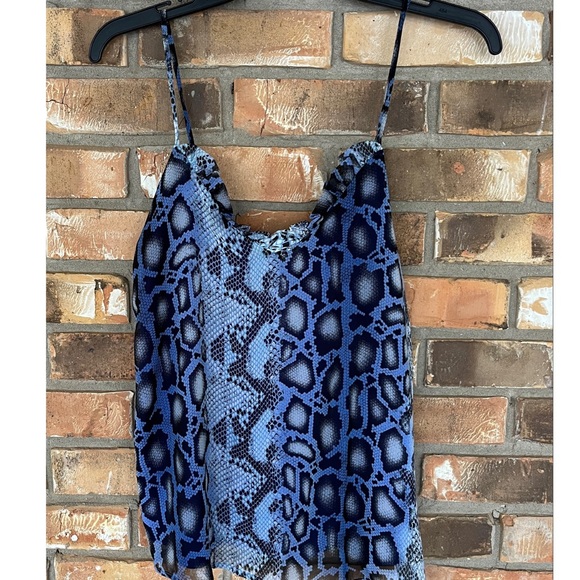 Adrienne Women’s Blue Leopard Print Spaghetti Strap Tank Top Size Small - Picture 6 of 6